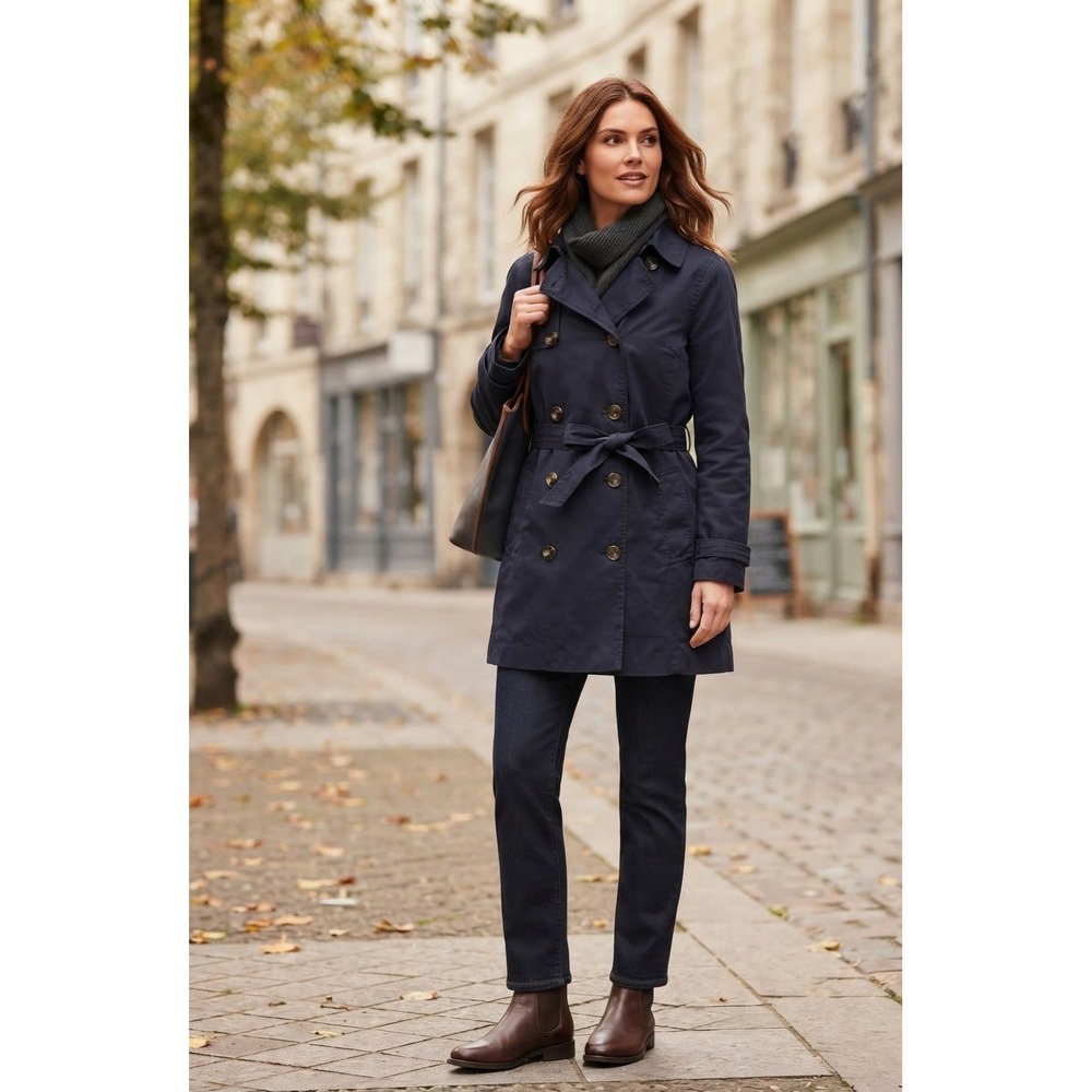 Gap Womens Navy Blue Cotton Double Breasted Belted Trench Coat Jacket Size M